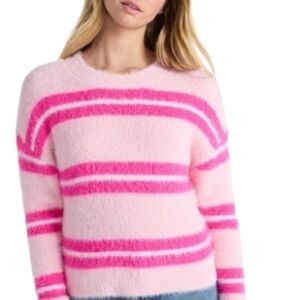 NWT Fuzzy Striped Cropped Sweater Pink Hot Pink Size M